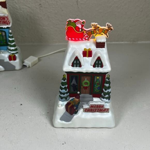 Hallmark Caroling Cottages 2009 Light & Sound Set of 4 & bonus 2014 Snowman - Picture 3 of 16
